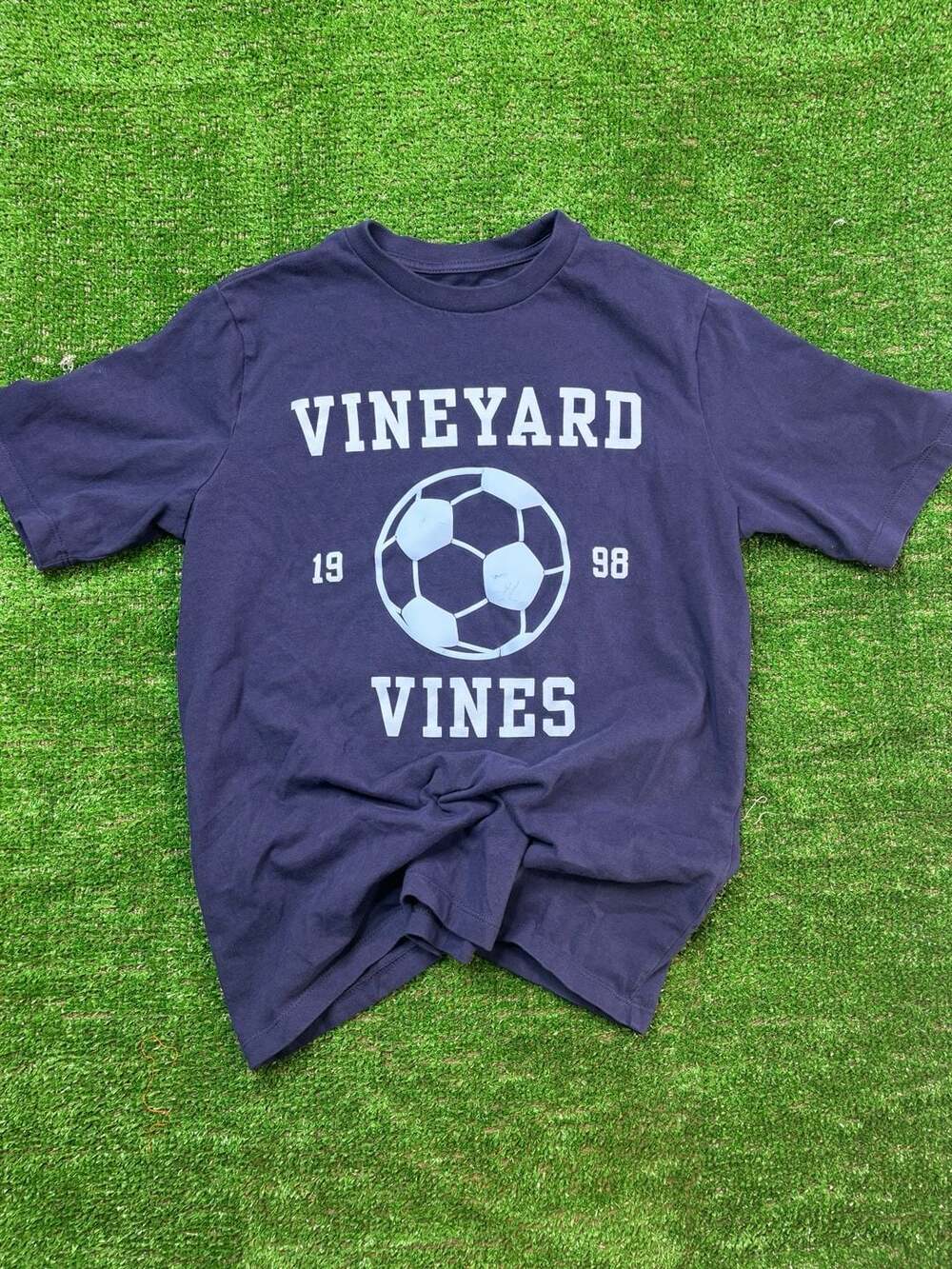 Vineyard Vines Soccer T-Shirt Size Youth M Navy Cotton 1998 Graphic Tee